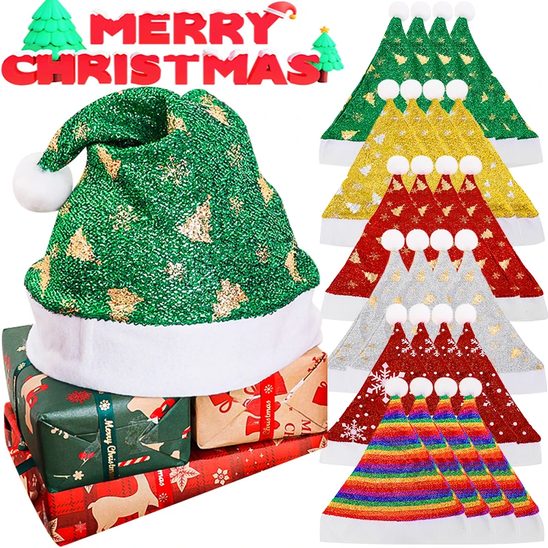 Sparkling Plush Christmas Hat Hot Stamping Beanie Increase Festive Atmosphere Bonnet Colorful Caps Light Delicate Christmas Hats