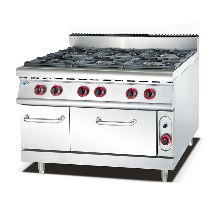 Approval European Portable Mobile Freestanding 6 Burners Gas Cooker Range With Oven