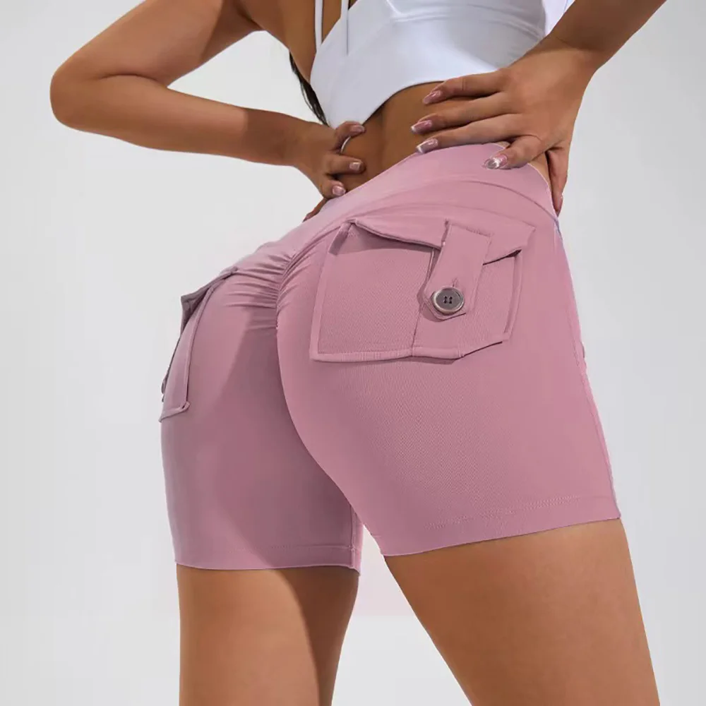 Mulheres treino biker shorts com bolsos scrunch butt treino carga shorts cintura alta booty levantamento ginásio inferior
