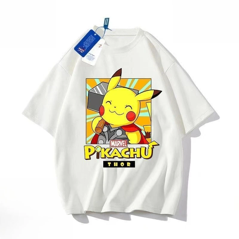 Детская летняя новая детская футболка из чистого хлопка с рукавами Хайфа для мальчиков, топ с рисунком Покемона Пикачу для мальчиков, детская одежда для мальчиков