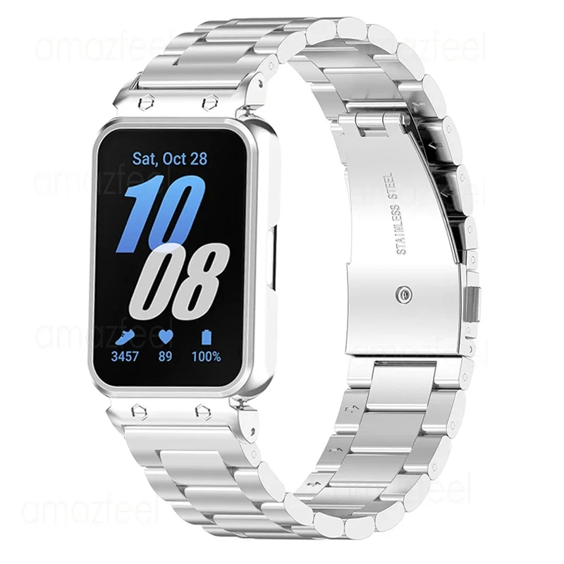 สายนาฬิกาสแตนเลสสําหรับ Samsung Galaxy Fit 3 สายคล้องสําหรับ Samsung Galaxy Fit 3 สร้อยข้อมือโลหะฝาครอบป้องกัน