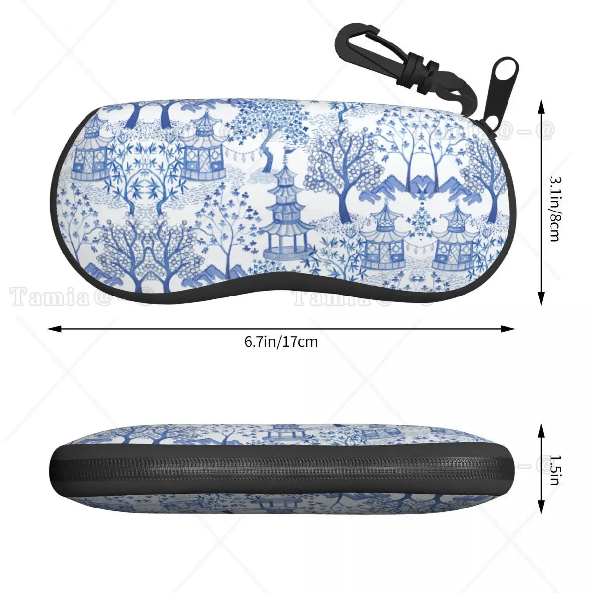 Custom Pagoda Forest Glasses Case Cool Blue Delft Vintage Chinoiserie Shell Eyeglasses Case Sunglasses Box