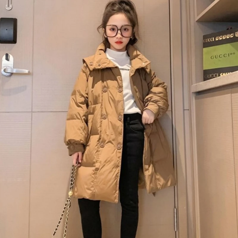 

Girls Down Coat Jacket Cotton Windbreak 2023 Belt Warm Plus Thicken Velvet Winter Outwear Children's Clothing