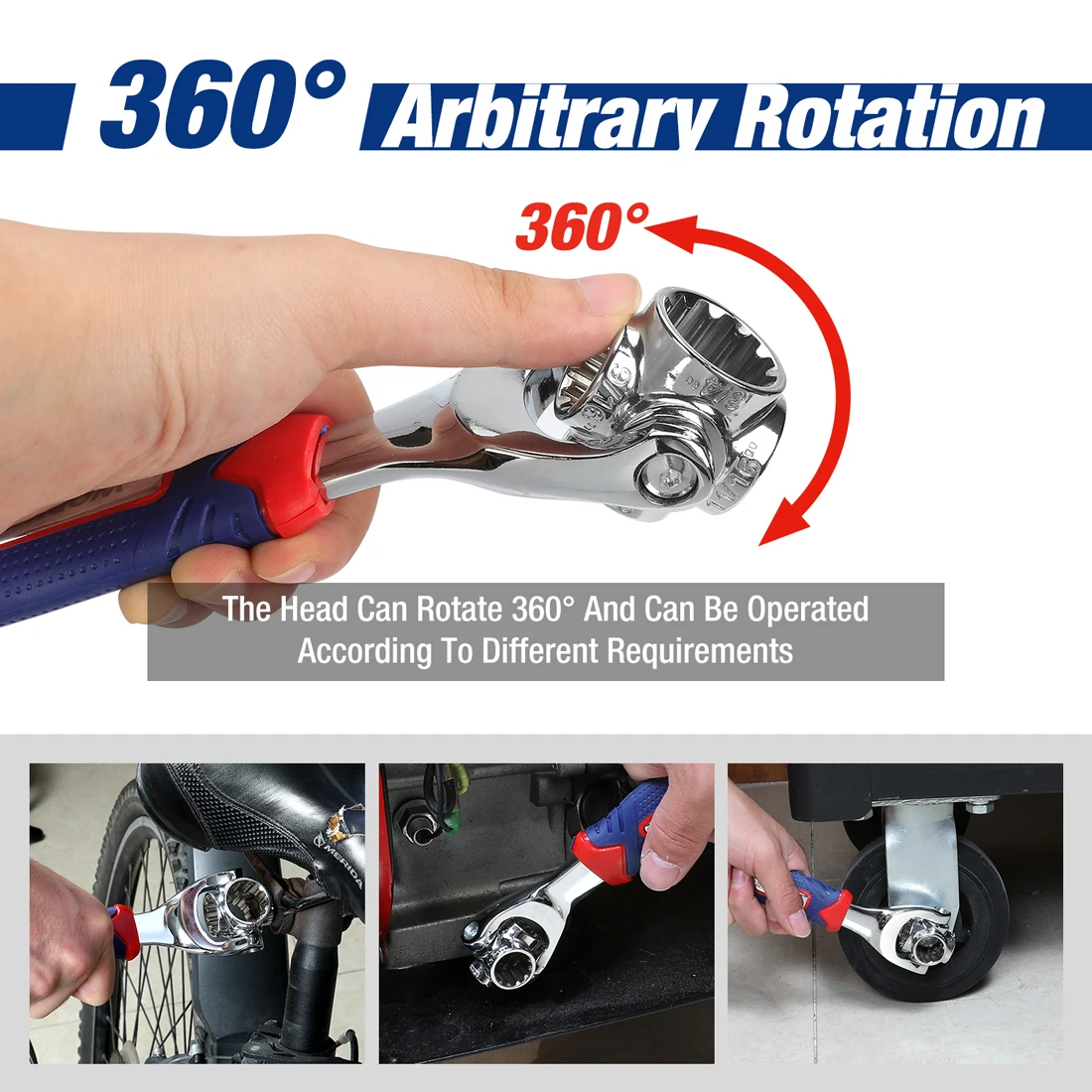 WORKPRO 8 in 1 Socket Wrench Universal Ratchet Spline Bolts Sleeve Rotation Hand Tools 360 Degree Multipurpose Reversing Wrench