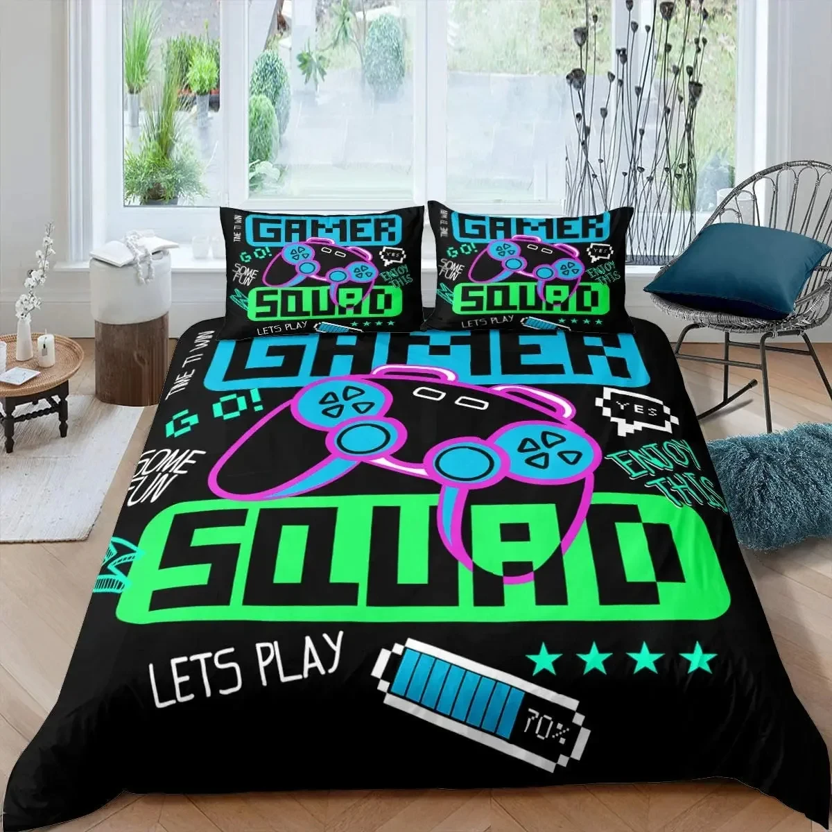 

Gaming Bedding Set Game Bed Cover 135 for Adults Boys Soft Microfiber Modern Gamepad Duvet Cover Decorative with Pillowcase