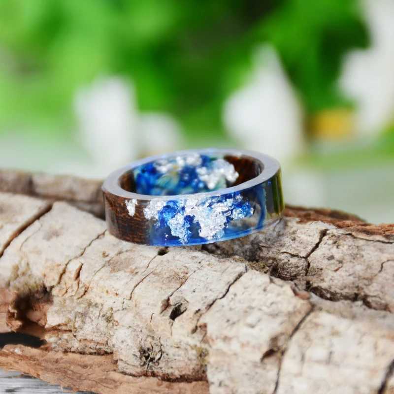 New Wood Resin Ring, Mori Small Fresh DIY Handmade Dried Flower Epoxy Ring with Multiple Styles To Choose From