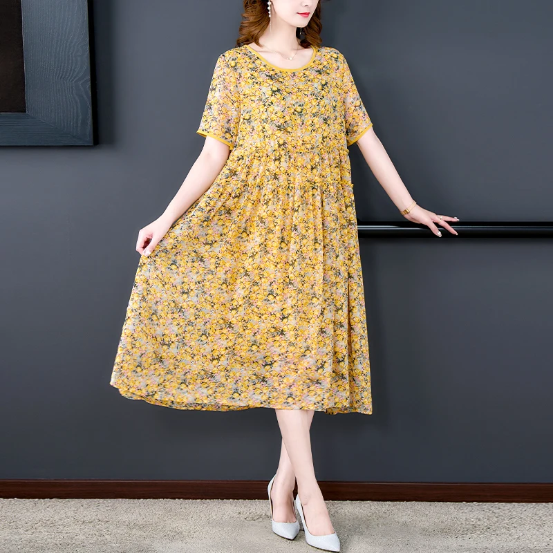 2022 Mode Licht Bloemen Rayon Midi Vrouwen Jurk Koreaanse Elegante Losse Taille Jurk Zomer Vintage Luxe Chic Party Avondjurk