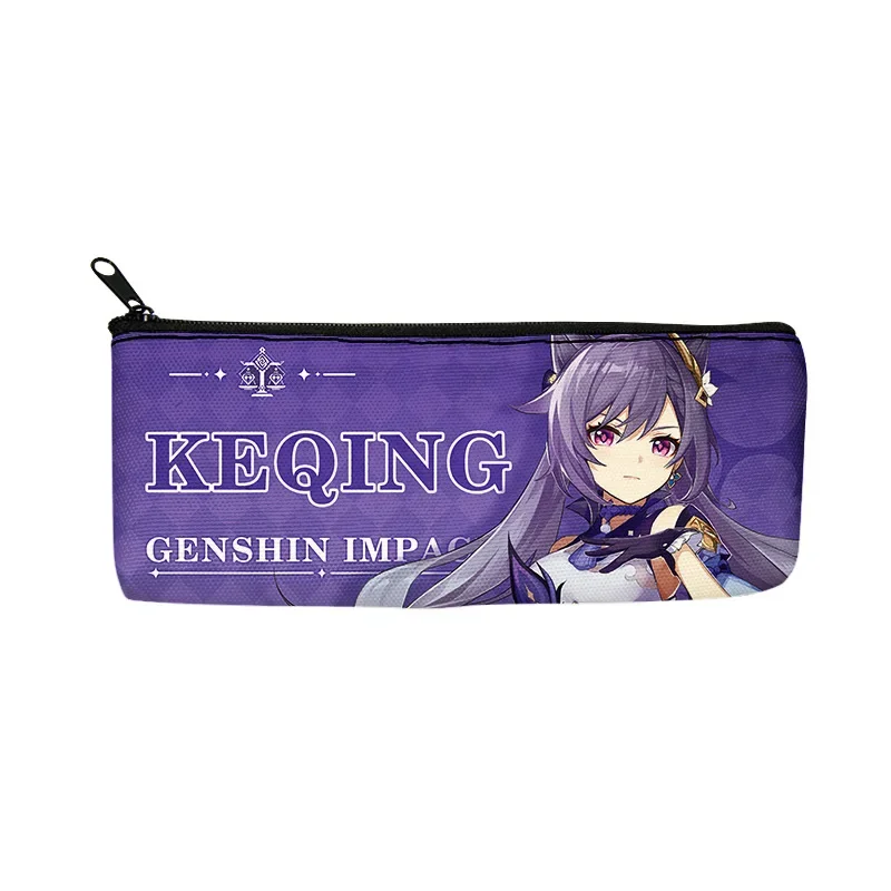 Anime Genshin Impact Pencil Case Bag Box Xiao Zhongli Ganyu Keqing Hutao Venti Pen Case Stationary Case Box Office Supplies