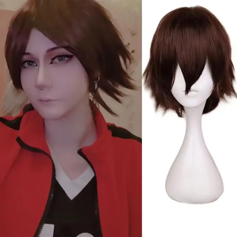 QQXCAIW Parrucca cosplay per capelli corti da uomo maschile Party arancione nero blu navy parrucche sintetiche per capelli in fibra ad alta temperatura