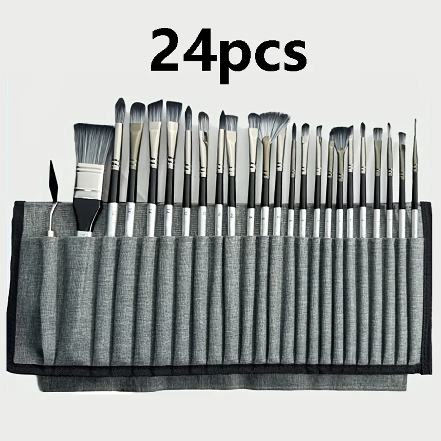 24pcs nylon brush painting bag set, professional art painting set, multifunctional log watercolor oil paint brush set