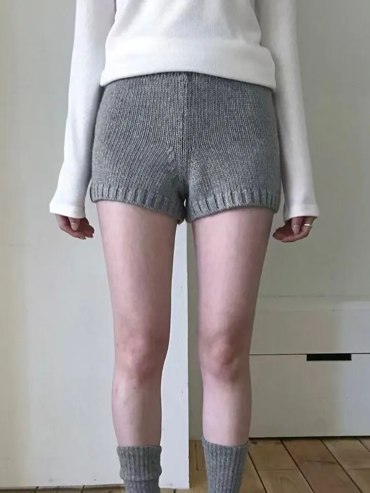 الكورية Sle عالية الخصر محبوك ort السراويل النسائية الخريف الشتاء فضفاض مستقيم الساق تصميم التخسيس تأثير بناطيل كاجوال #1