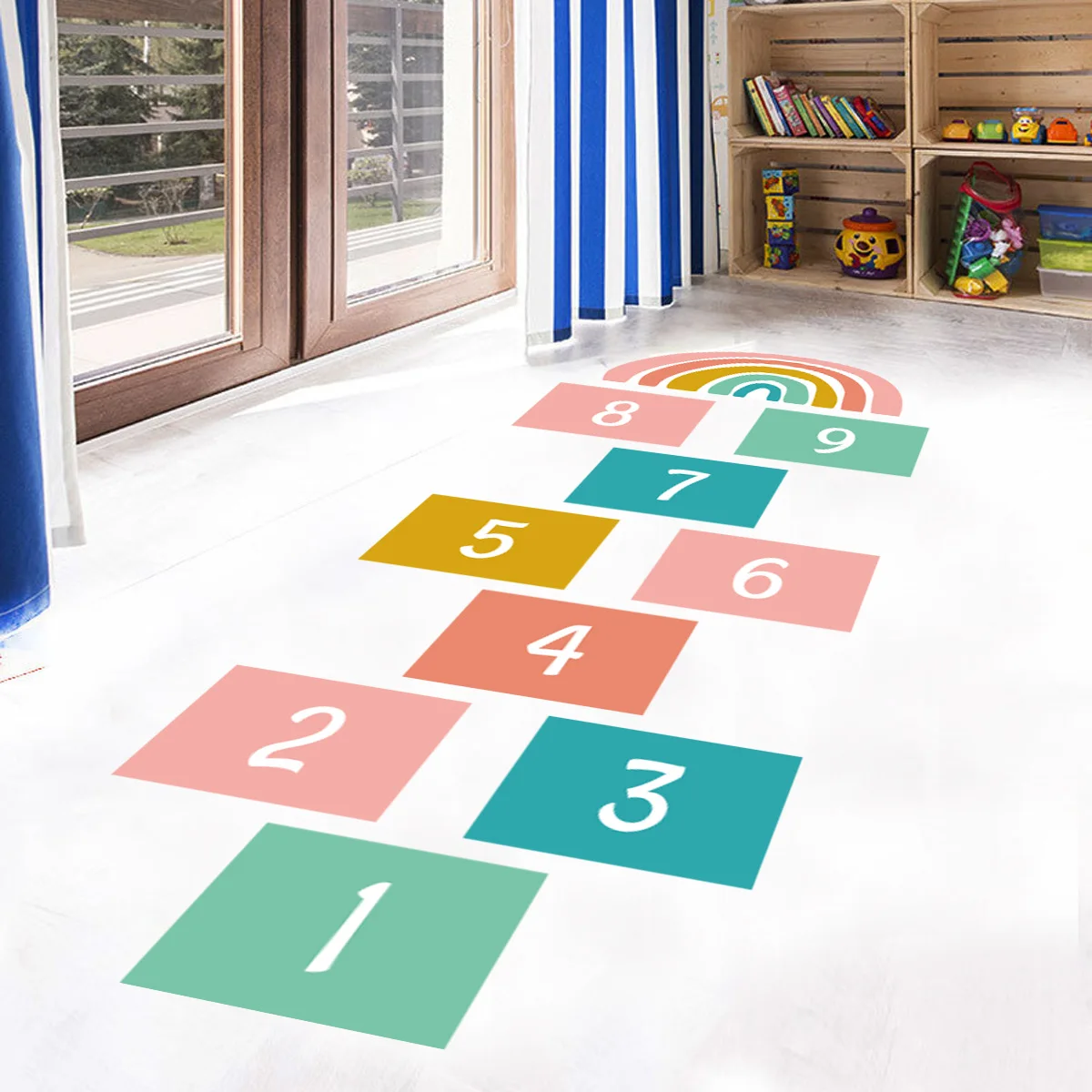 2pcs Color Checkered Digital Children's Game Floor Stickers Kindergarten Living Room Floor Decoration Rainbow Pvc Wall Stickers