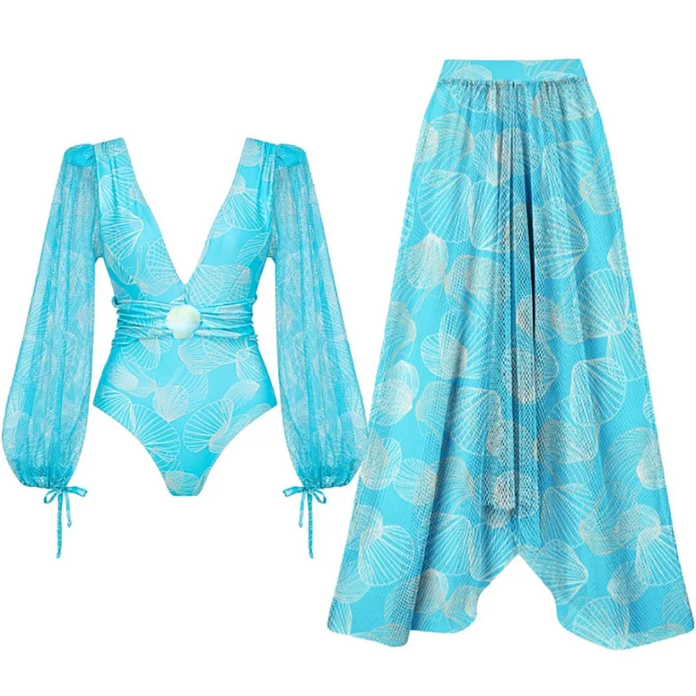 

Комплект из 2 предметов: сексуальный женский купальник-бикини 2025 с эффектом пуш-ап, пляжный наряд, юбка и накидка