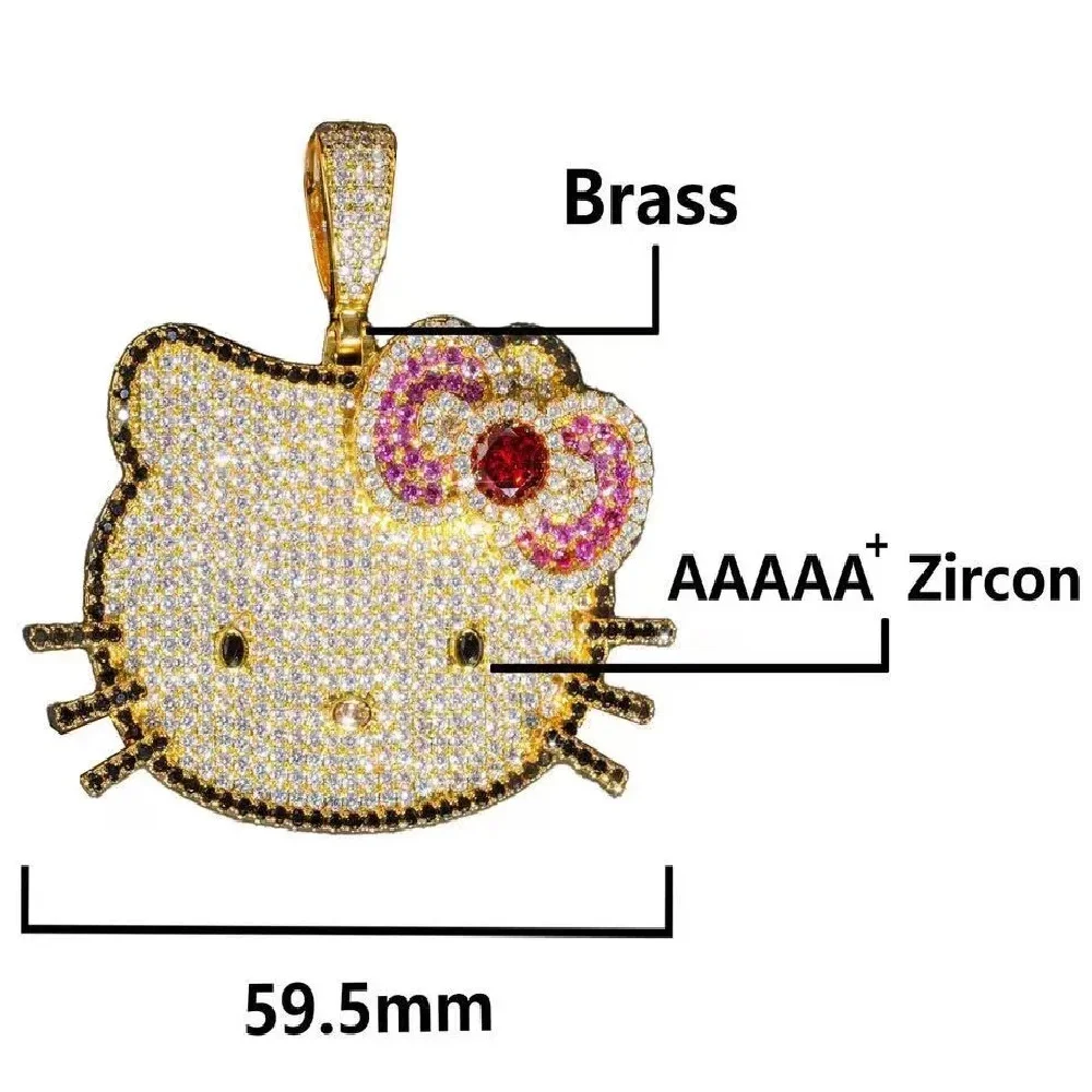 Kawaii Hello Kitty Naszyjnik Anime Sanrio Diamentowy wisiorek Kubański łańcuszek Hip Hop Moda Biżuteria męska i damska Prezenty świąteczne