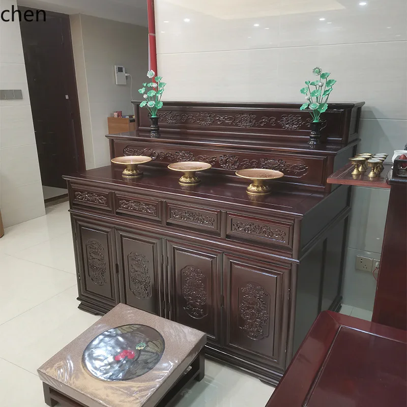 YFY  solid wood tibetan-style minimalist offering table, home incense altar, three-tier modern buddhist shrine