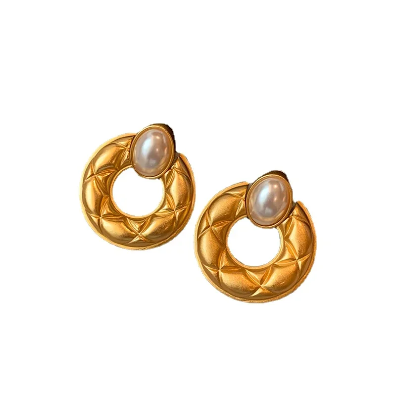 Modern Jewelry Simulated Pearl Texture Metal Round Drop Earrings For Girl Gift Temperament Dailly Wear