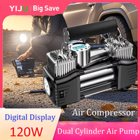 Heavy Duty Tire Inflator with Pressure Gauge 12V 150PSI Car Tire Inflatable Pump  Dual Cylinder Portable Metal Air Compressor