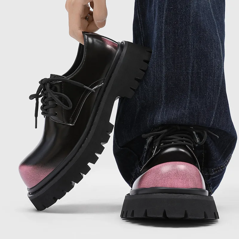 Retro Casual Big Round Toe Men Lace Up Oxford Shoes Fashion Thick Soled Outdoor Men Platform Sneakers Zapatillas Hombre