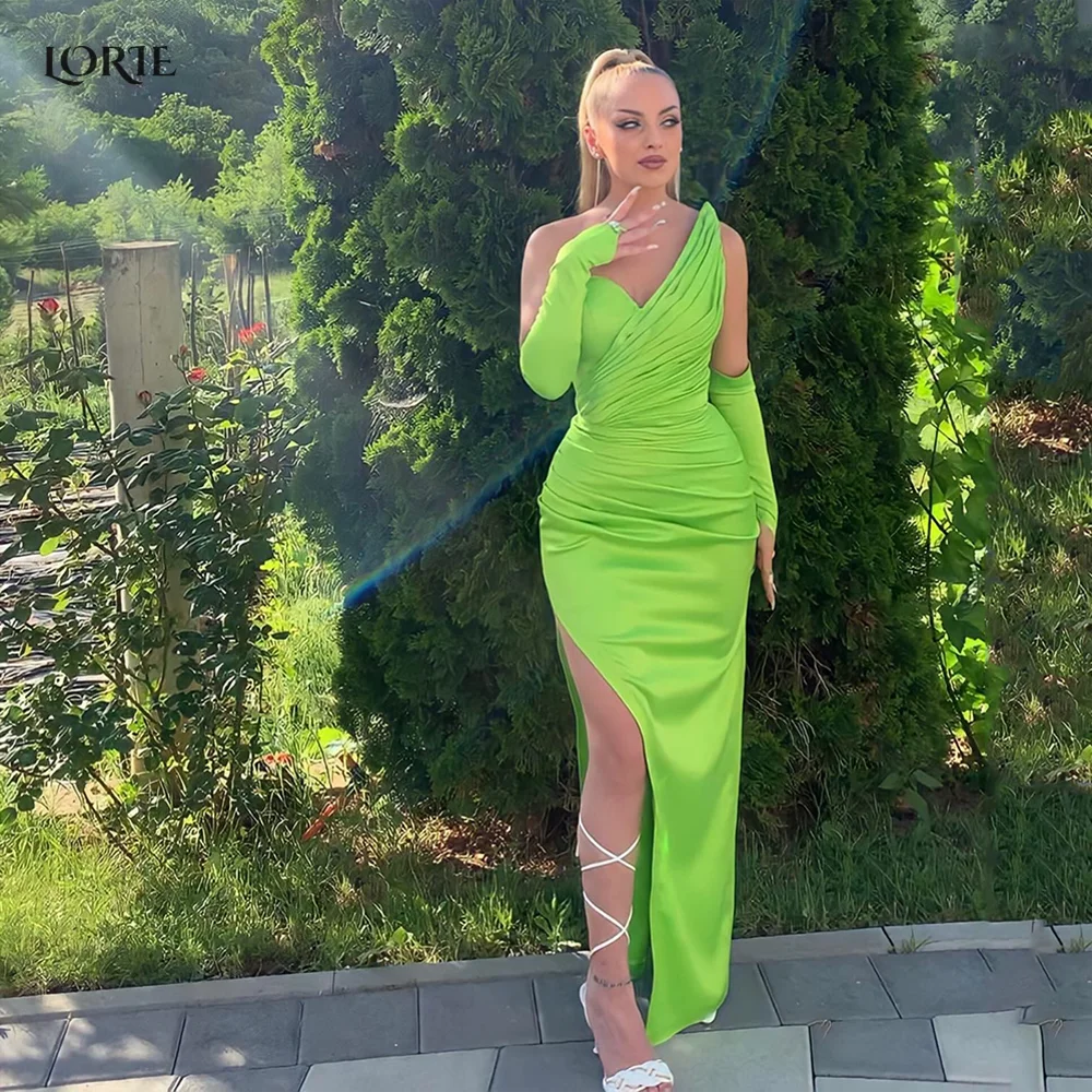 LORIE Mint Green Formal Evening Dresses Pleats Off Shoulder Mermaid Dubai Celebrity Gowns Side Slit Party Gown Without Gloves