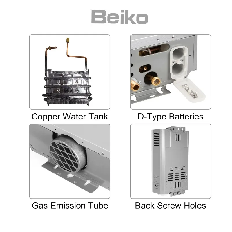 سخان مياه يعمل بالغاز بدون خزان متعدد السعة، تصميم من الفولاذ المقاوم للصدأ سعة 6 لتر - 12 لتر مع شاشة LCD وتوافق ثنائي الوقود LPG/NG لـ rv #5