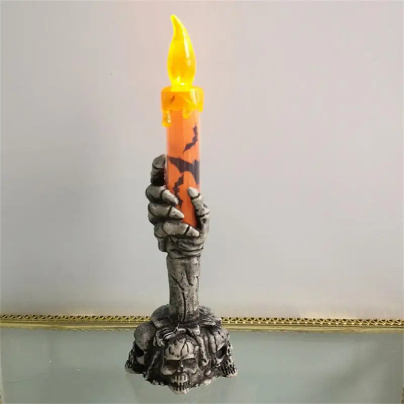 

Halloween skeleton palm candlestick Electronic candle lights Creative Festival Ornament Resin Crafts Decoration Party Supplies