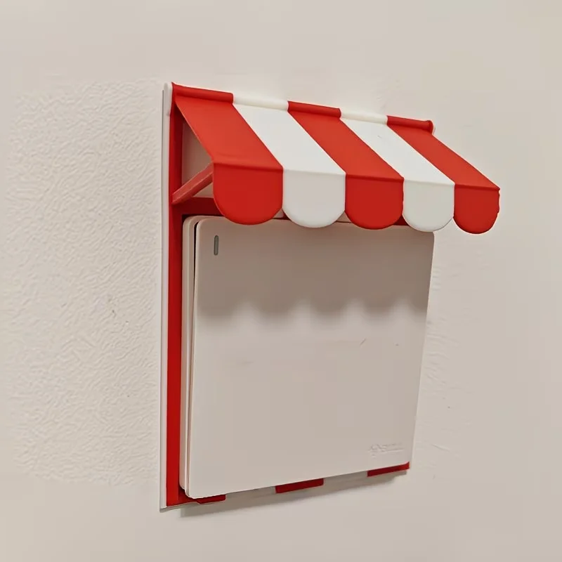 Red And White Two-Tone Awning-Shaped Switch Frame Cover Also a Fun Photo-Frame-Style Decorative