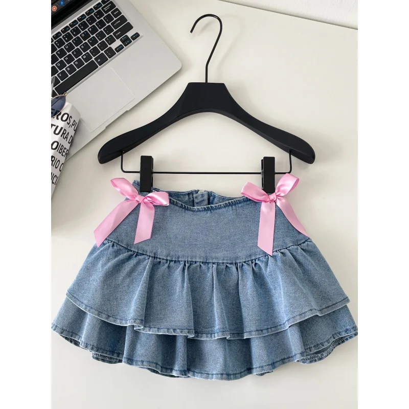 

Юбка с заниженной талией и цветным бантом в американском стиле, женская осенняя юбка с рюшами для девочек