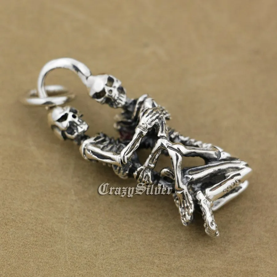 Forever Love Sex Skull 925 Sterling Silver Pendant Biker Rock Punk Jewelry 9S019