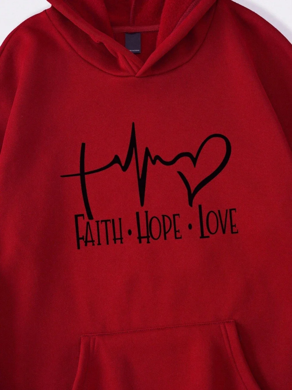 Faith Hope - Damska bluza z kapturem i nadrukiem w kształcie litery miłosnej Luźna odzież na co dzień w stylu hip-hopowym Okrągły dekolt Jesień