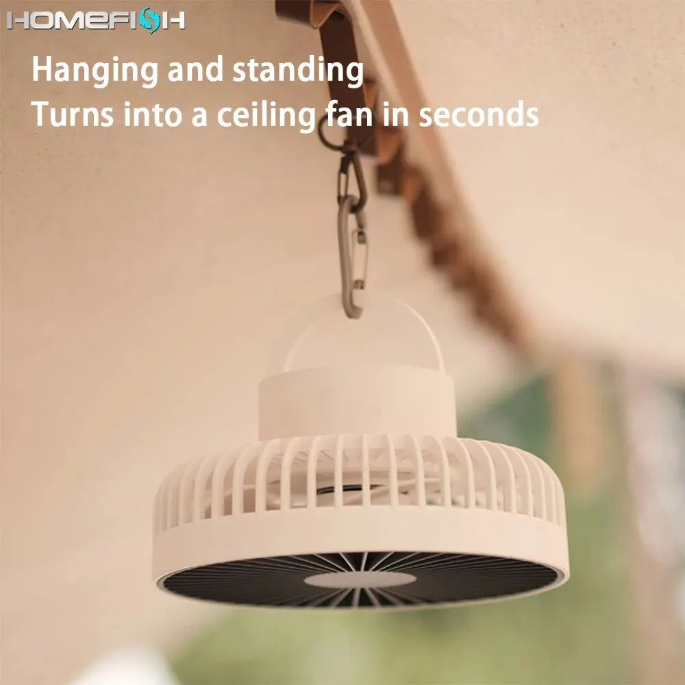 DQ213 7 Inch Fan Lamp 3 Speed Household Tripod Desktop 4000mAh LED Lighting USB Weless Use Outdoor Portable Small Ceiling Fan