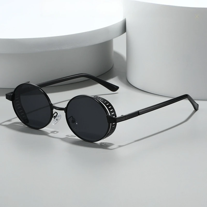 Vintage Trendy Round Steampunk Sunglasses for Men Women Gold-plated UV400 Streetwear Eyewear Sunscreen  Fishing Outdoor Trips