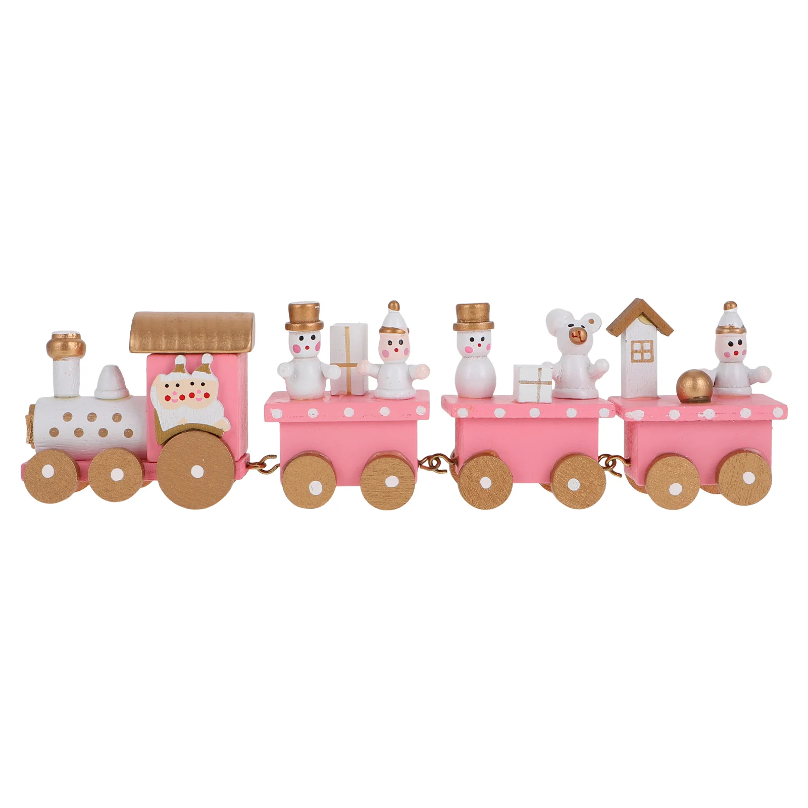 Christmas Train Decorations Wooden Festive Desktop Small Ornament Toys Pink