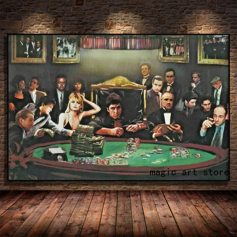 Godfather Scarface Sopranos Classic Movie Playing Poker Casino Art Poster Canvas Painting Wall Prints Picture Home Decor Cuadros