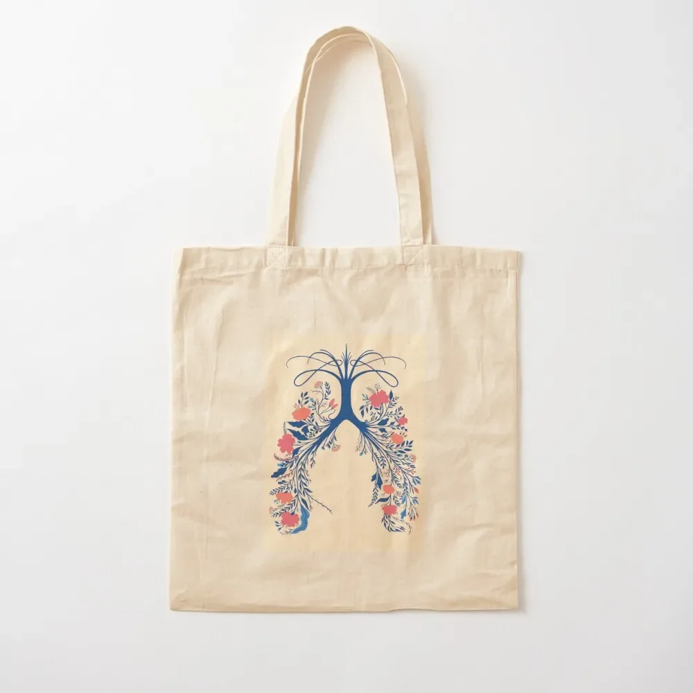 lungs flowers drawing beige background Tote Bag Shopping bags large size bags Woman shopper bag