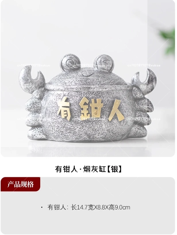 Cinzeiro criativo de caranguejo da sorte com capa anti-mosca cinza casa sala de estar escritório bonito ornamento decorativo engraçado