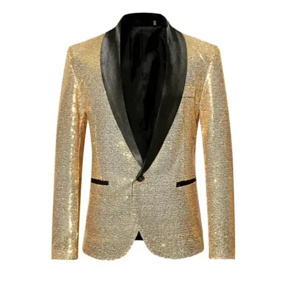 Shiny Sequin Suit Jacket Men\'s Stage Performance Coat White Silver Blue Red Purple Blazers V-neck Single Button 27100240