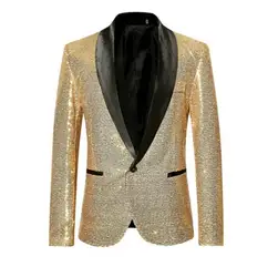 Shiny Sequin Suit Jacket Men's Stage Performance Coat White Silver Blue Red Purple Blazers V-neck Single Button 27100240