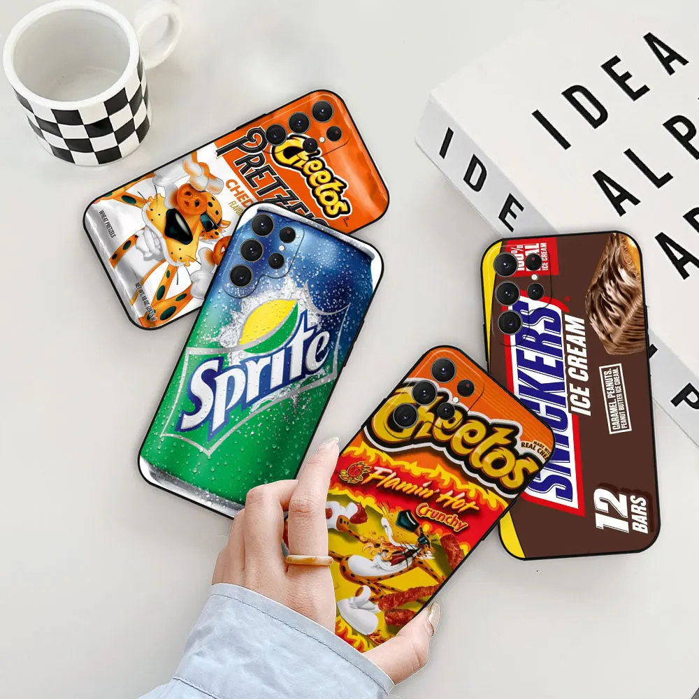 Chocolate Potato Chips Cola Biscuit Phone Case For Samsung Galaxy S25 S24 S23 S22 S21 S20 Ultra S10 Plus Fe 5G Black Soft Cover