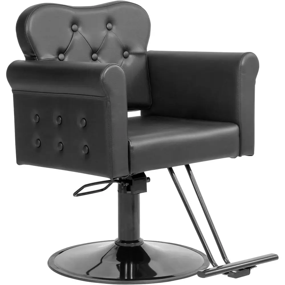 

Stylish Black Leather Salon Chair with Stainless Steel Base and Hydraulic Pump for Hair Stylists