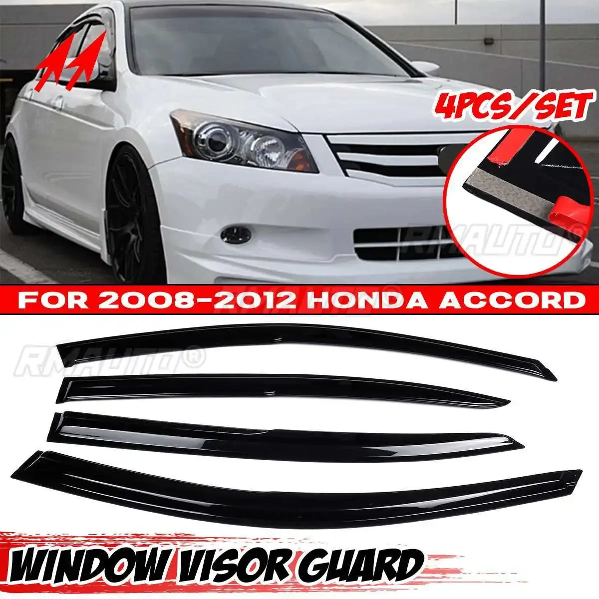 4PCS Car Window Visor Guard Vent Sun Rain Guard Door Visor For Honda For Accord 2008-2012 Awnings Shelters Cover Trim Shield