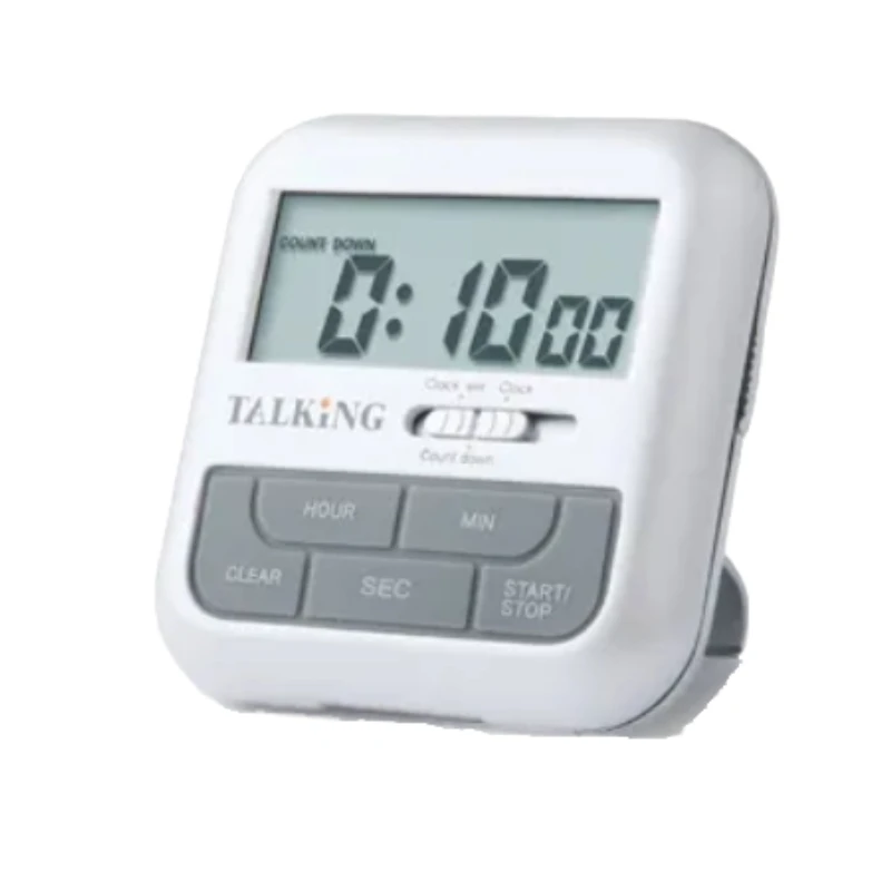 Loud and clear speech English speaking countdown timer with clock display