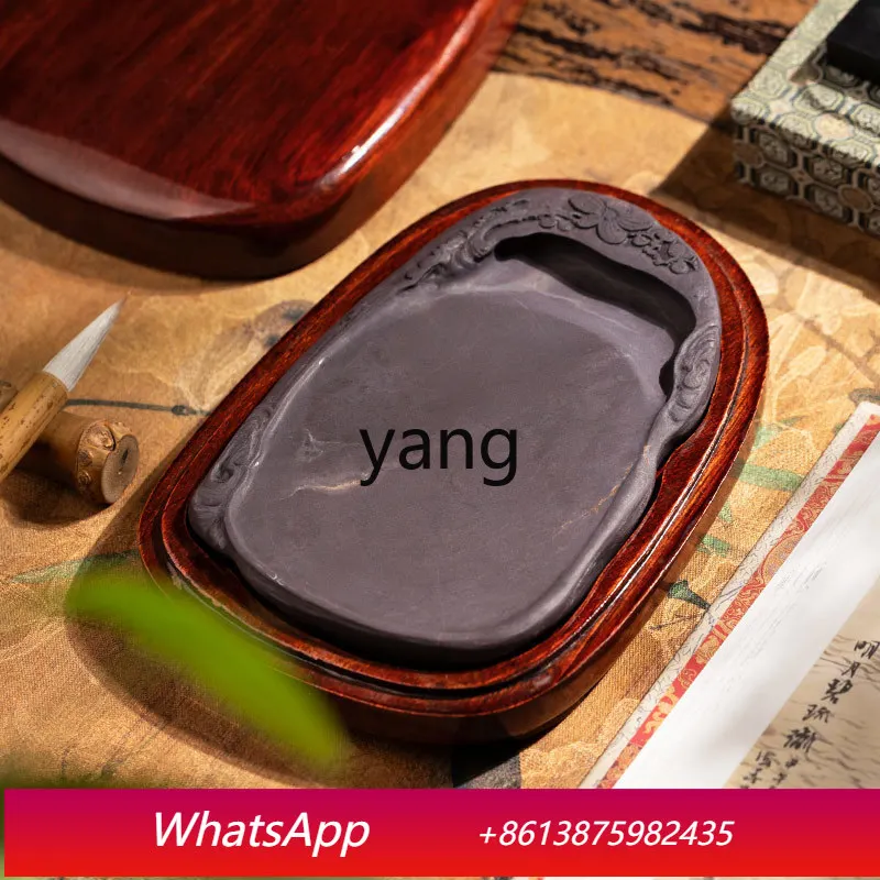 LMMM Study Four Treasures Brush Calligraphy Chinese Painting Ingot Blue and White Rough Stone Laokeng Duan Inkstone Gift Box