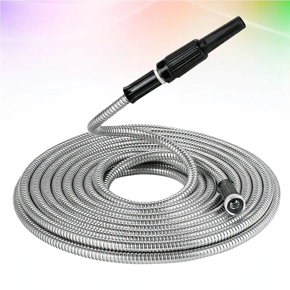 25Ft Telescopic Garden Hose Stainless Steel High Pressure Retractable Water Pipe Nozzle Included Anti Kink Durability For Yard
