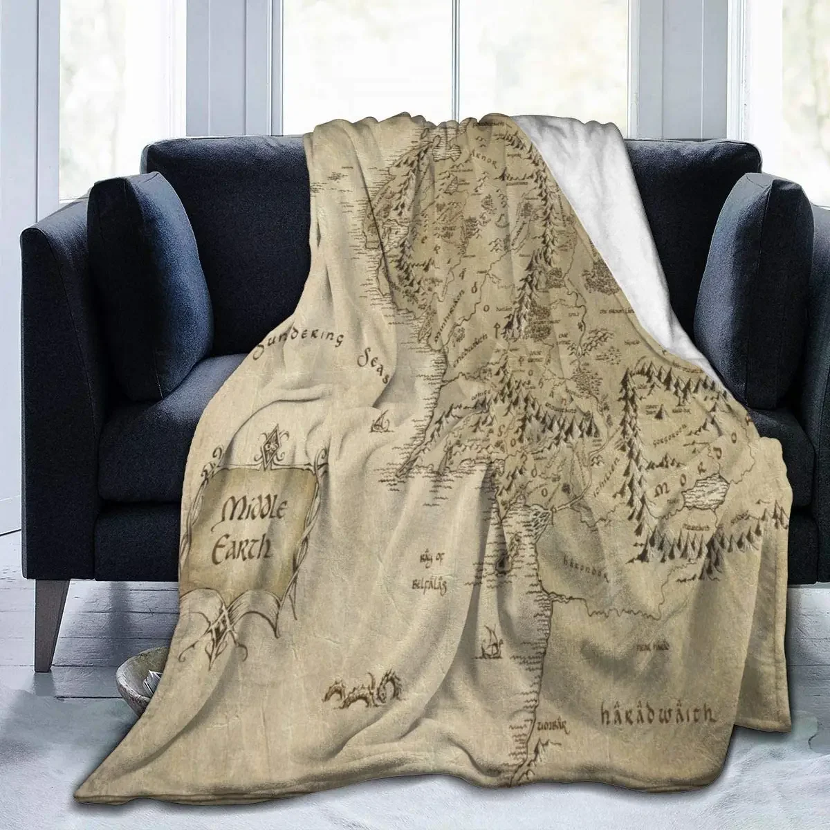 Blanket Middle Earth Map Throw  Ultra Soft Velvet  Lightweight Bed  Quilt Durable Home Decor Fleece