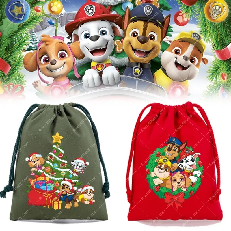 PAW Patrols Kids Cartoon Drawstring Bag Christmas Gift Bags Children Anime Cute Handbags Accessories Xmas Candy Storage Pouch