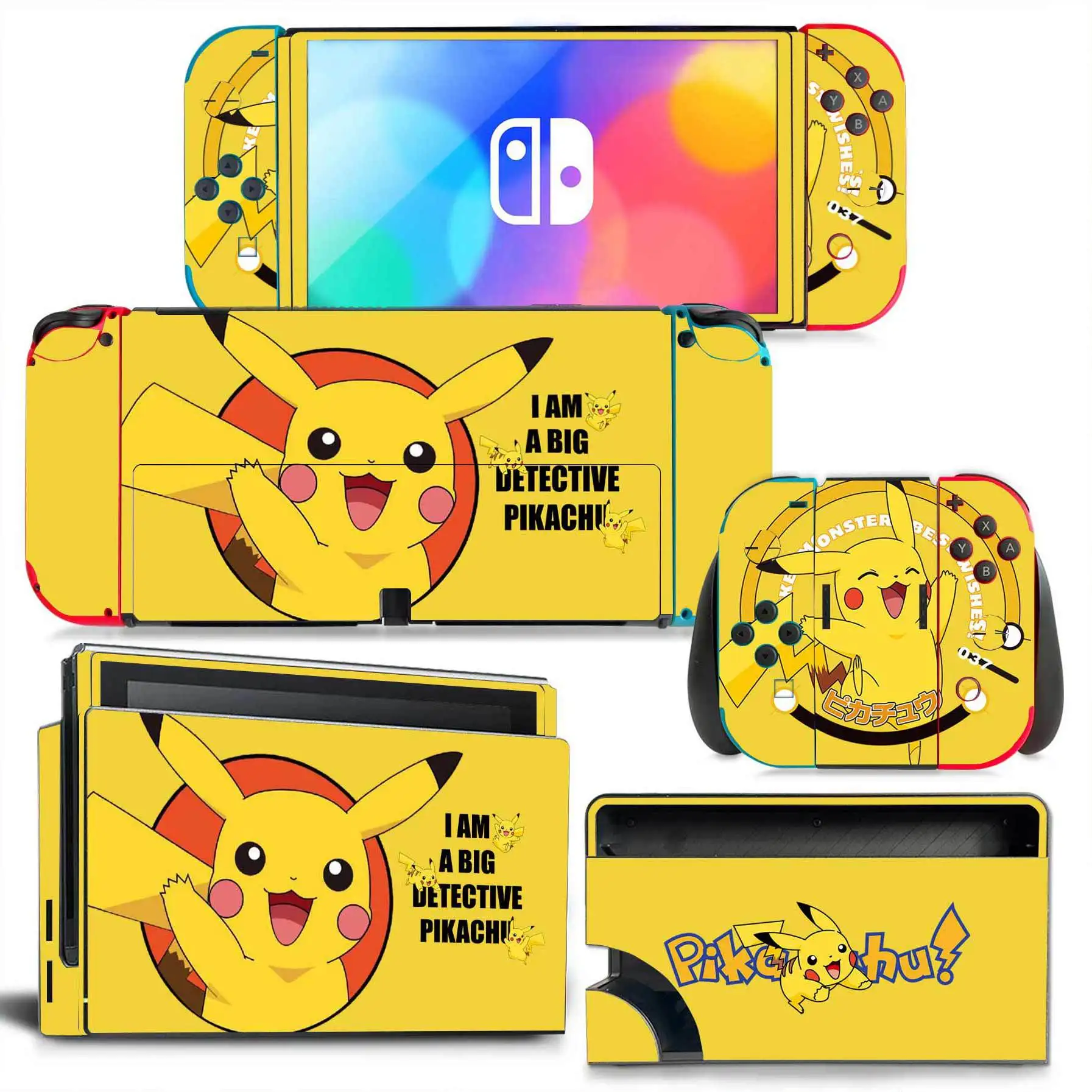 Pokemon Pikachu Skin Cover Sticker Decal for Nintendo Switch OLED Console Joy-con Controller Dock Skin Vinyl Stickers