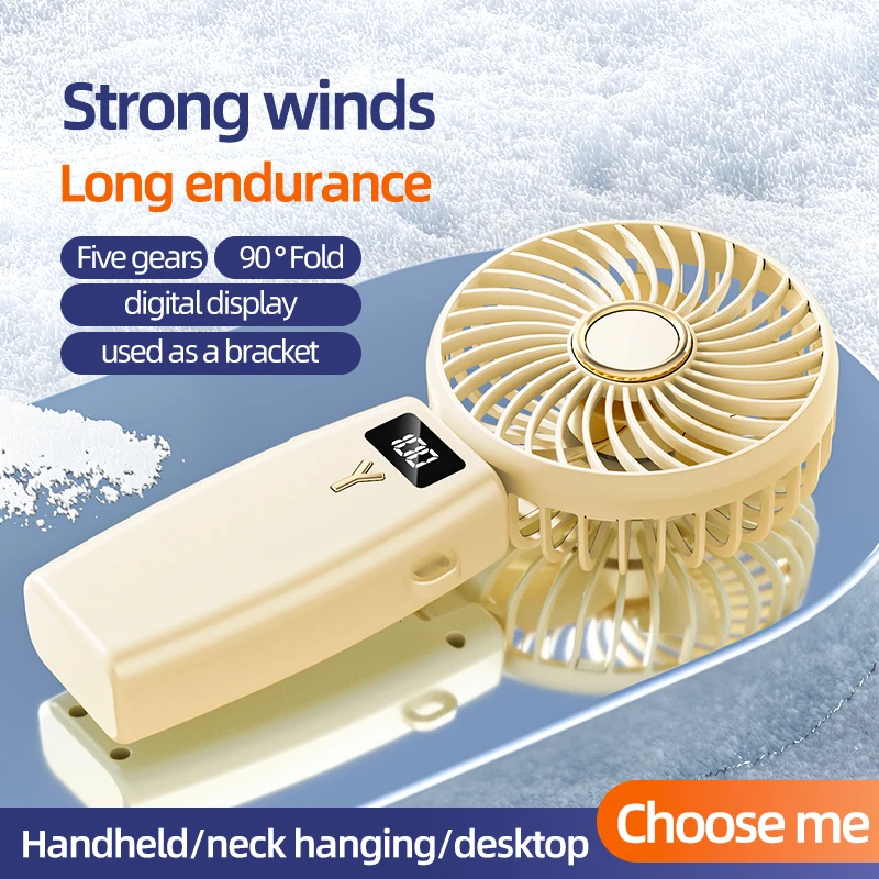 2025 De nieuwe draagbare ventilator kan de nek ophangen voor 10 uur zomer USB-opladen Miniventilator Vijf snelheden Wind Led-display Kantoorventilatoren