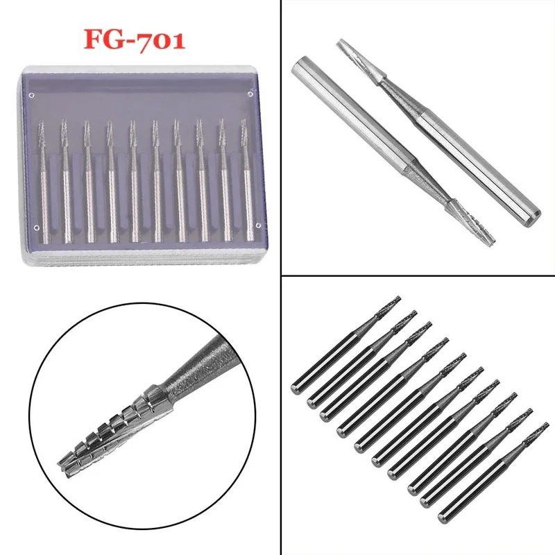 10 sztuk dentystycznych wierteł z węglika wolframu FG diamentowe wiertła wiertła szybkie polerowanie szczelin FG 700 / 701 / 702