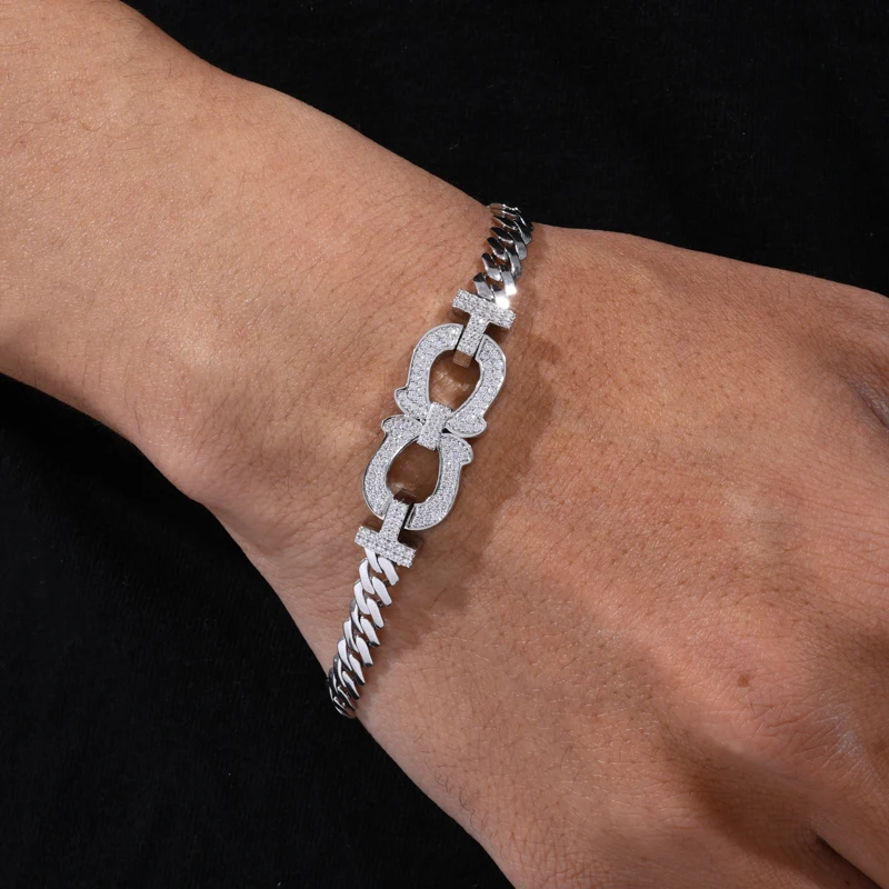 TUHE Silver Plated Copper Cuban Link Bracelet Iced Out Cubic Zirconia Double Horseshoe Charm For Men Hip Hop Jewelry Party Gift view 5