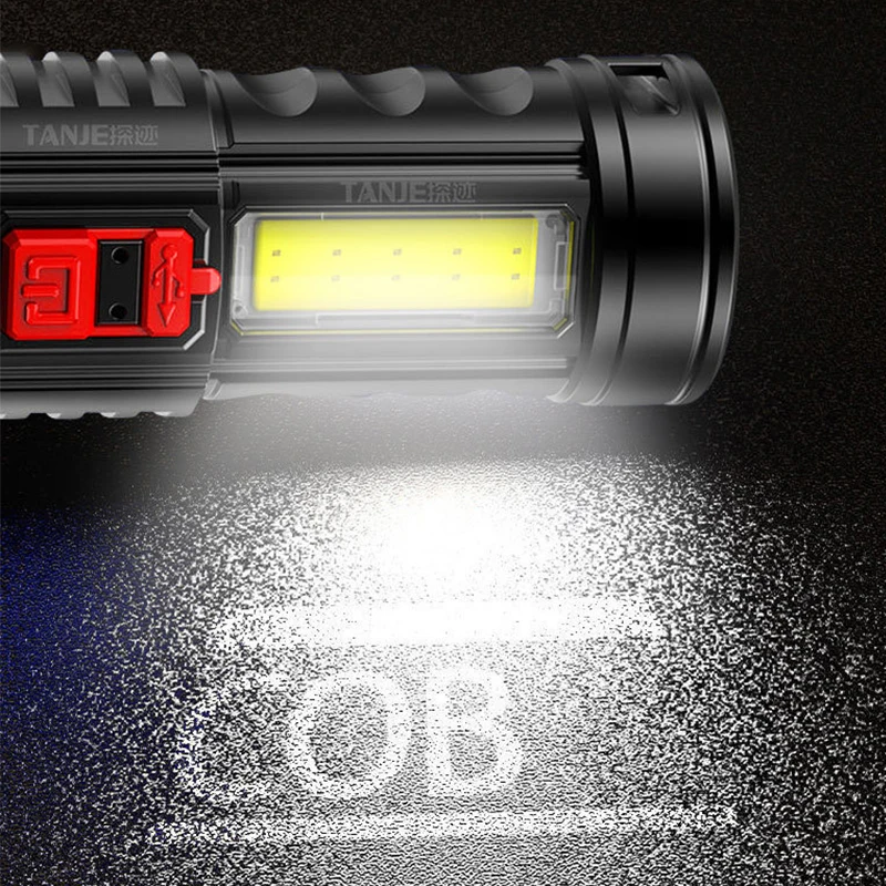 6 LED Flashlight USB Rechargeable Super Bright Flashlight Outdoor Multi-function Waterproof Led Battery Display COB Tactical